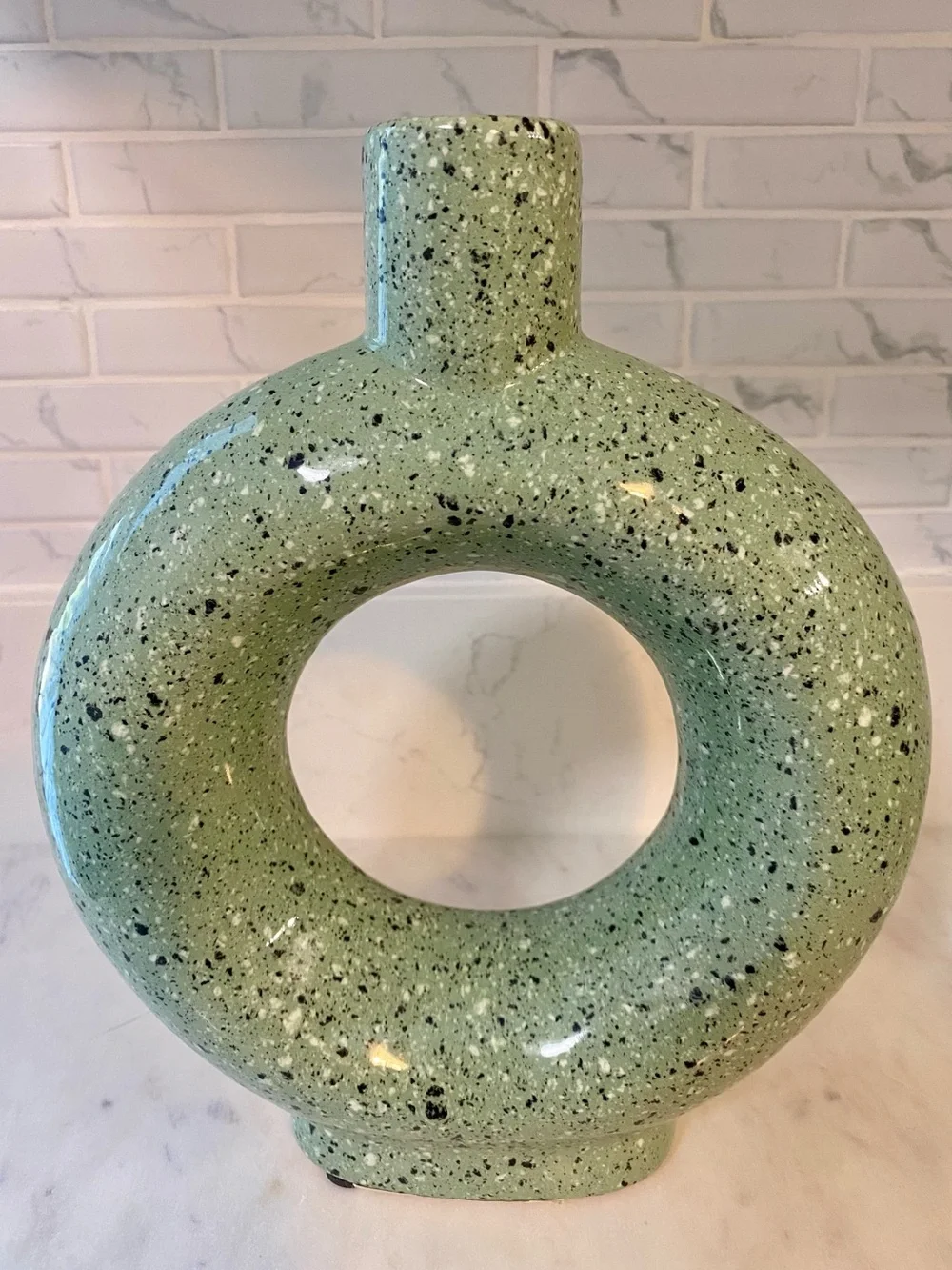 Round Speckled Mint Green Ceramic Vase